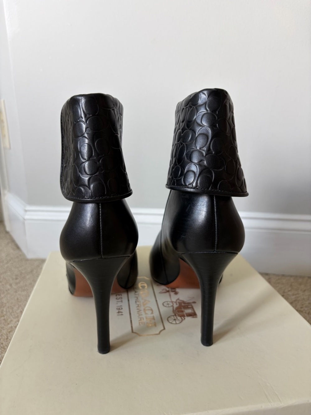 Coach Black Leather Fold-Over Cuff Ankle Booties - Picture 6 of 12